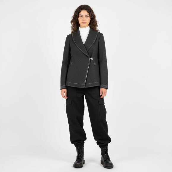 Poleci Gray Raw Edge Seam Long Sleeve Jacket 2 - Picture 12 of 12